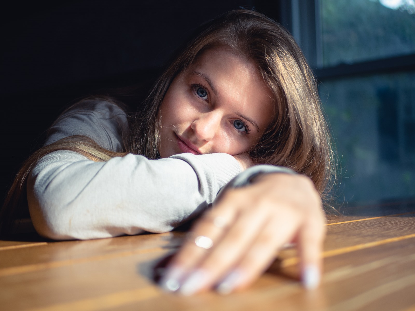A girl looking directly into the camera.